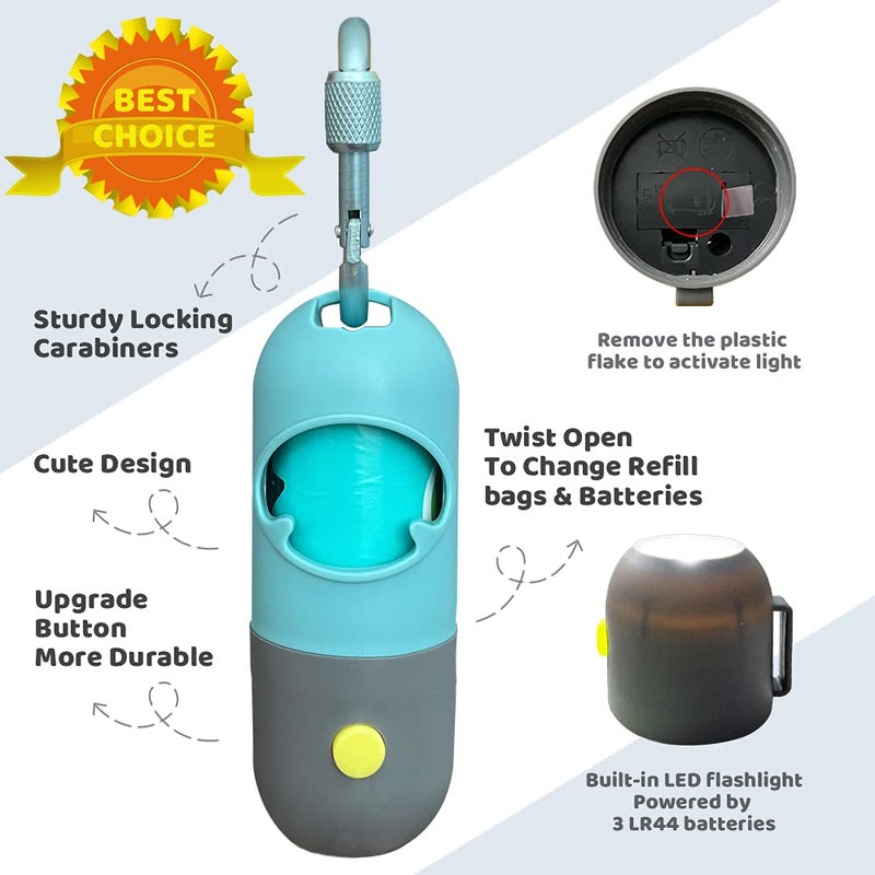Infinite Node Dog Poop Bag Dispenser with Built-in LED Flashlight and Metal Clip for Leash, Pet Waste Bag Holder, Dog Walking Accessory (Cystal Blue) - Image 2